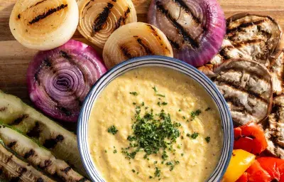 Vegetales a la Parrilla en Crema de Maíz