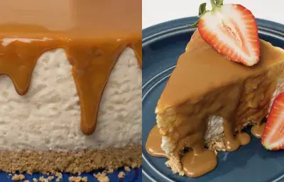 Cheesecake arroz con leche bañado en dulce de leche